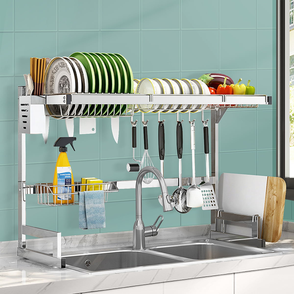 Over the Sink Dish Rack 2 Tier Dish Drying Rack 33x12x19 inches Large Dish  Drainer For Kitchen Sink Stainless Steel 