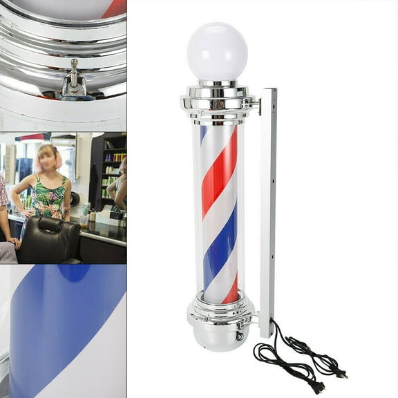 32" Barber Shop Pole Rotating LED Light Salon Sign Illuminated Blue Red White Barber Shop Pole Red White Blue Rotating Light Stripes Sign Hair Salon Strips Sign Hair Salon Outdoor LED Rotate Light