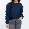 thumbnail image 3 of Elsie & Zoey Beckett Deep Blue Ruffle Long Sleeve Crew Neck Blouse for Women, 3 of 8