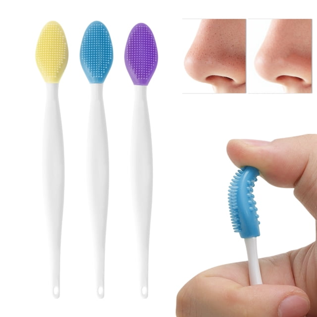 Cepillo de Poros de Silicona Unique Bargains Exfoliante Suave Cepillo Limpiador de Poros de Doble Cara Herramienta de Limpieza Profunda Amarillo Azul Púrpura 3 Pcs