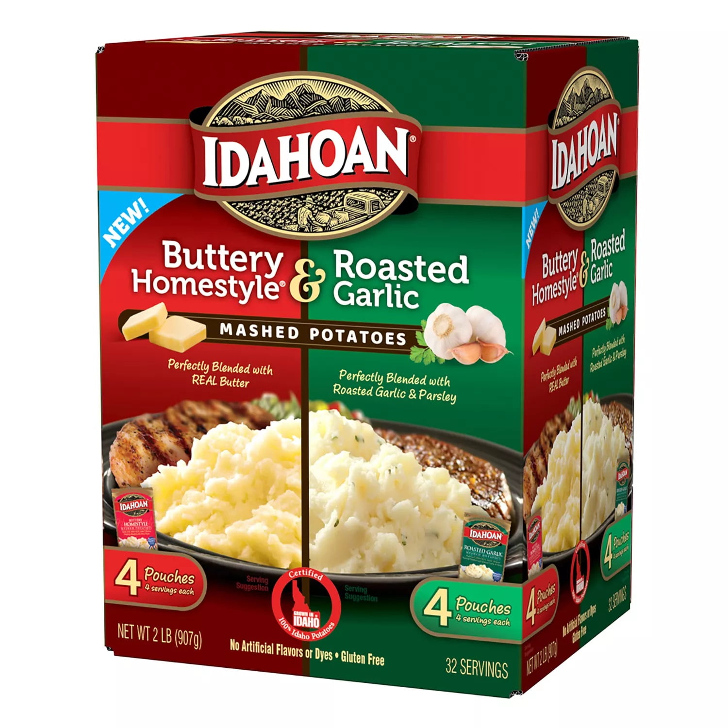 Idahoan Instant Mashed Potatoes Variety Pack, Homestyle & Garlic (8