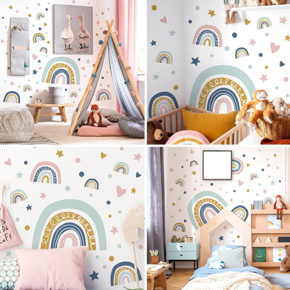 Yovkky Pink Gray Rainbow Cloud Wall Decals - Removable Peel & Stick Boho Nursery Decor, Kids Room Stickers - View #6