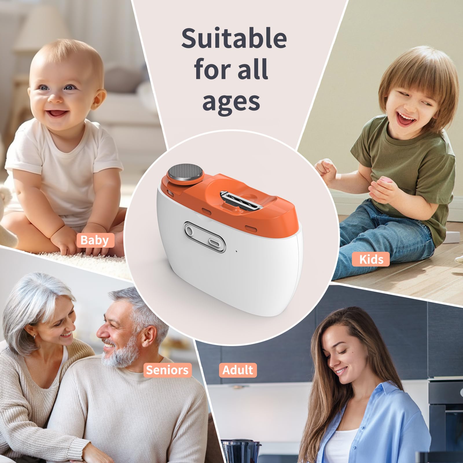 Electric Nail Clipper & Polisher – Automatic Nail Trimmer with LED Light, USB Rechargeable, Clip Storage, Safe for Baby & Seniors（Orange）