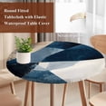 thumbnail image 5 of Abstract Geometric Round Fitted Table Cover Dynamic Blue Gold Beige Art Waterproof Table Cloth with Elastic Edge Wipeable Tablecloth for Picnic Camping Party Fits 45"-54" Diameter, 5 of 8
