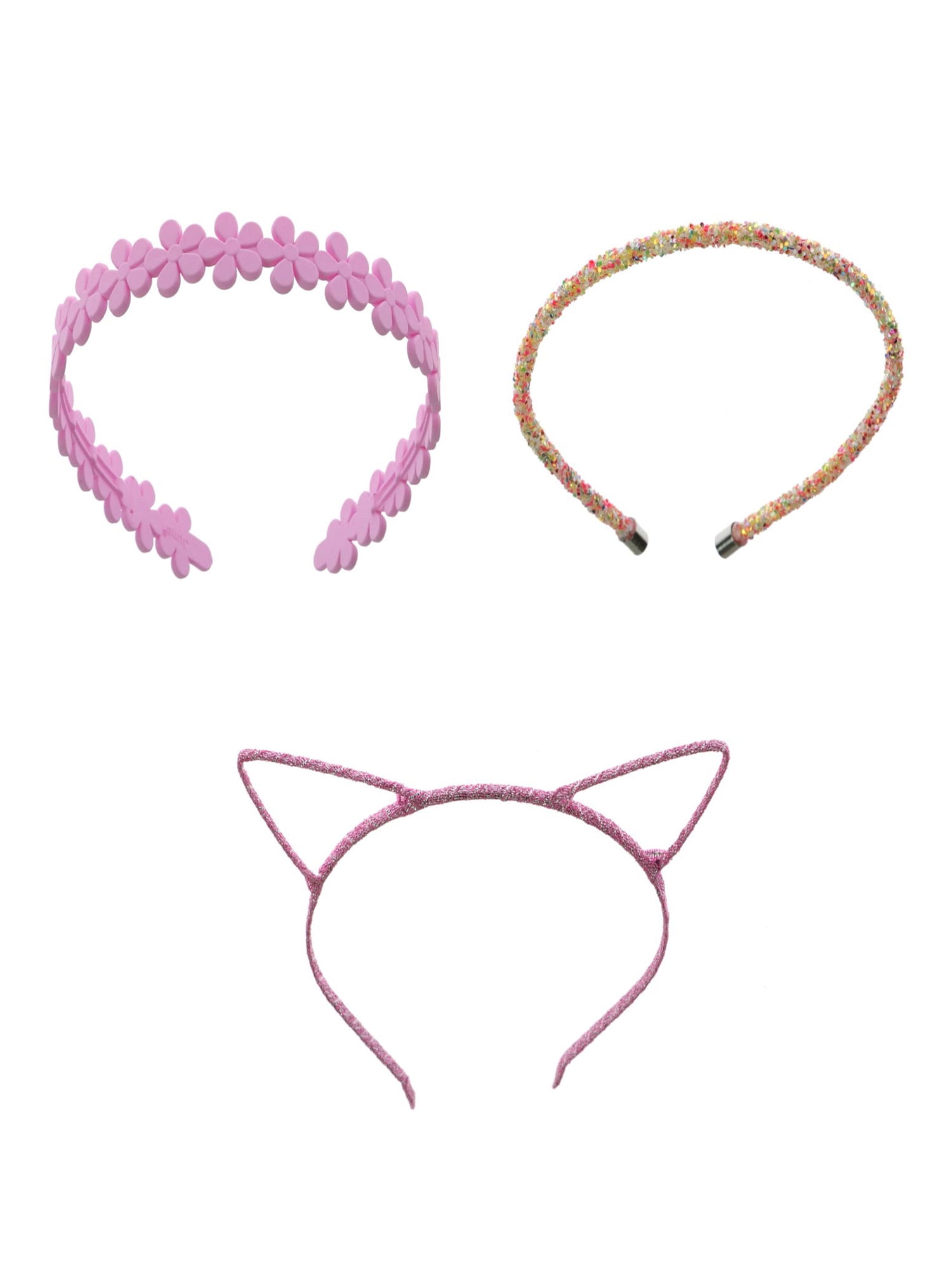Wonder Nation Girls' Sparkle Cat Ear Headbands, 3-Pack