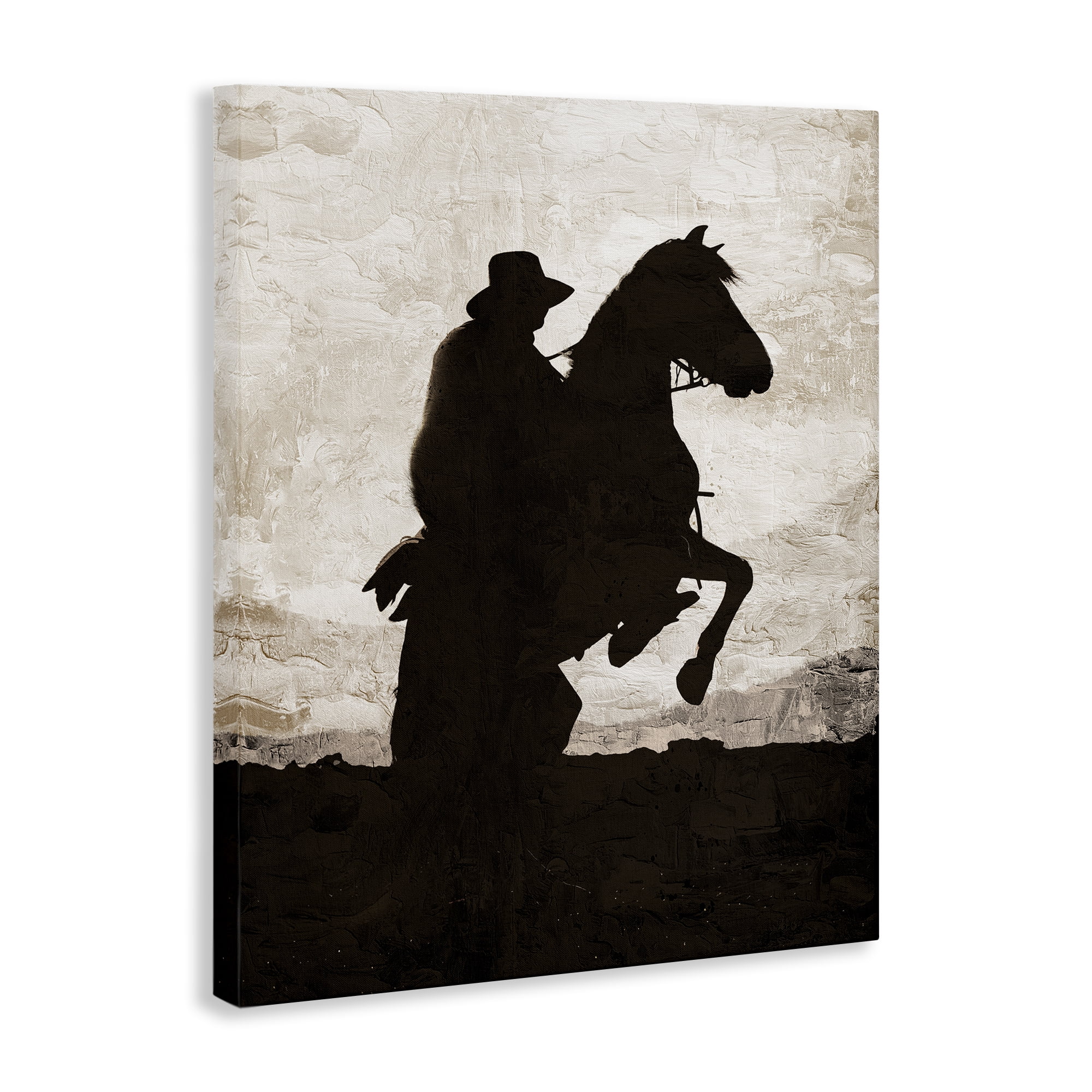 Stupell Industries Rearing Horse & Cowboy Animals Painting Wrapped Canvas Art Print Wall Art, 36 x 48