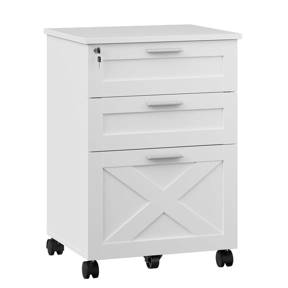 3 Drawer Mobile Wooden File Cabinet with Lock - Under Desk Rolling Filing Cabinet for Letter/Legal/A4 Files, Home Office Storage Organizer with Wheels,White