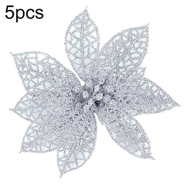 5Pcs Glitter Hollow Artificial Christmas Flower Ornament Tree Garland Decor
