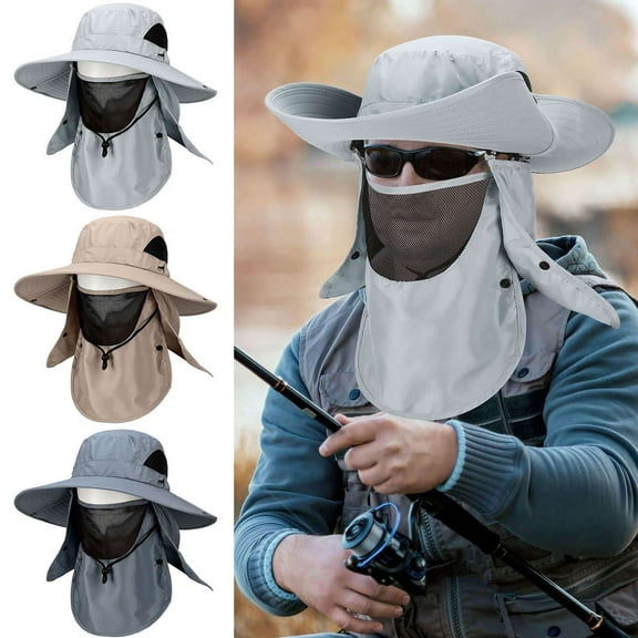 BadPiggies Wide Brim Sun Hat 3-in-1 UV Protection Fishing Cap with Removable Face & Neck Flaps (Gray)