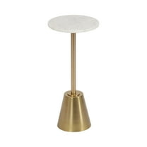 Kate and Laurel Tira Elegant Round Drink Table, 10 x 22, White Marble and Gold, Modern Glam Circle Martini Table for Use as a Small Bedroom Nightstand or Living Room Plant Stand Option