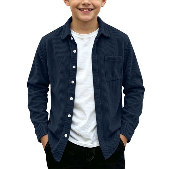 SERTGUTR Boys Corduroy Shirt Button Front Turn Down Collar Long Sleeve Chest Pocket Classic Casual Top Everyday School Fall Winter Outerwear