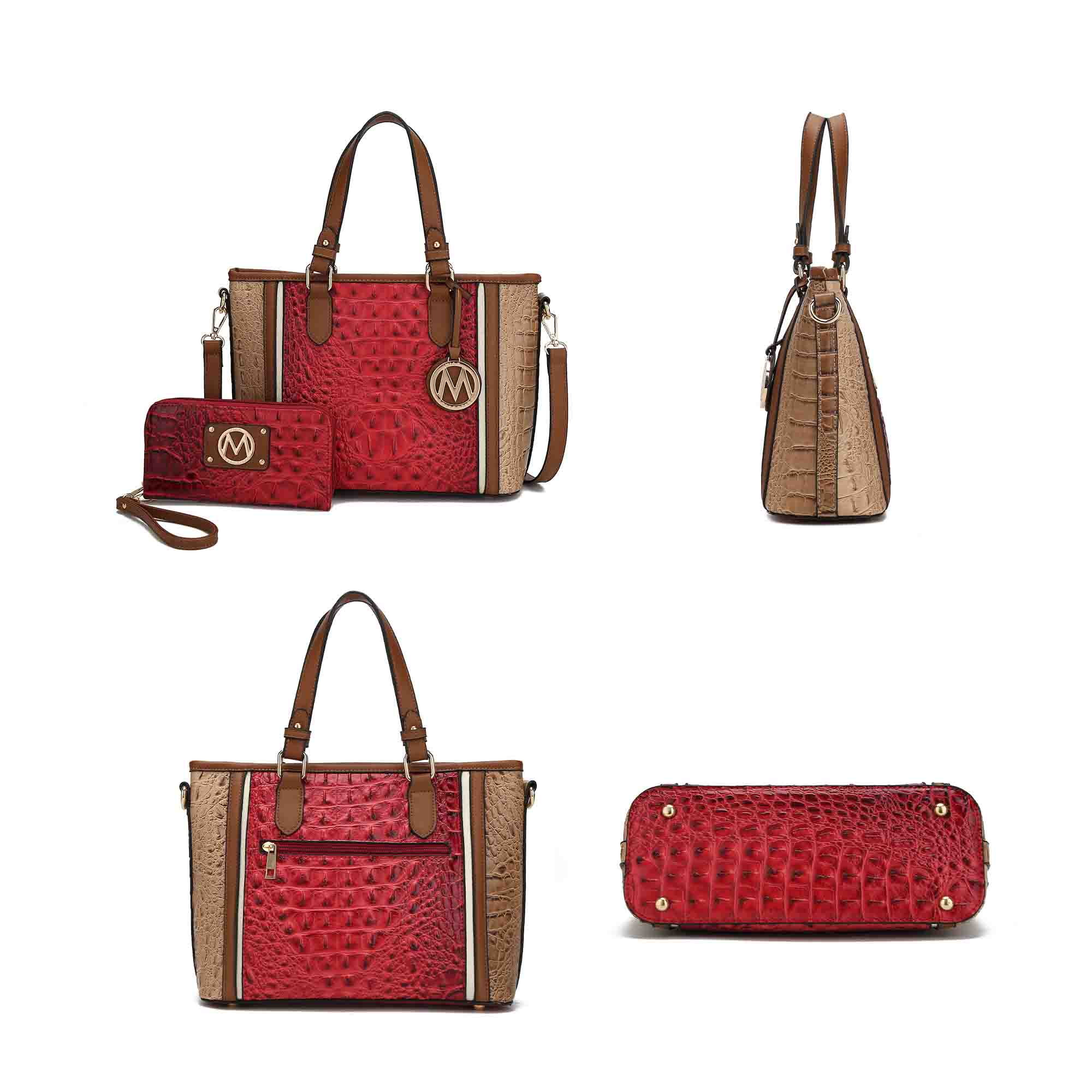 MKF Collection by Mia K. Lizza Women’s Croco Tote Bag, Vegan Leather Shoulder Bag Handbag Purse - Cognac Black