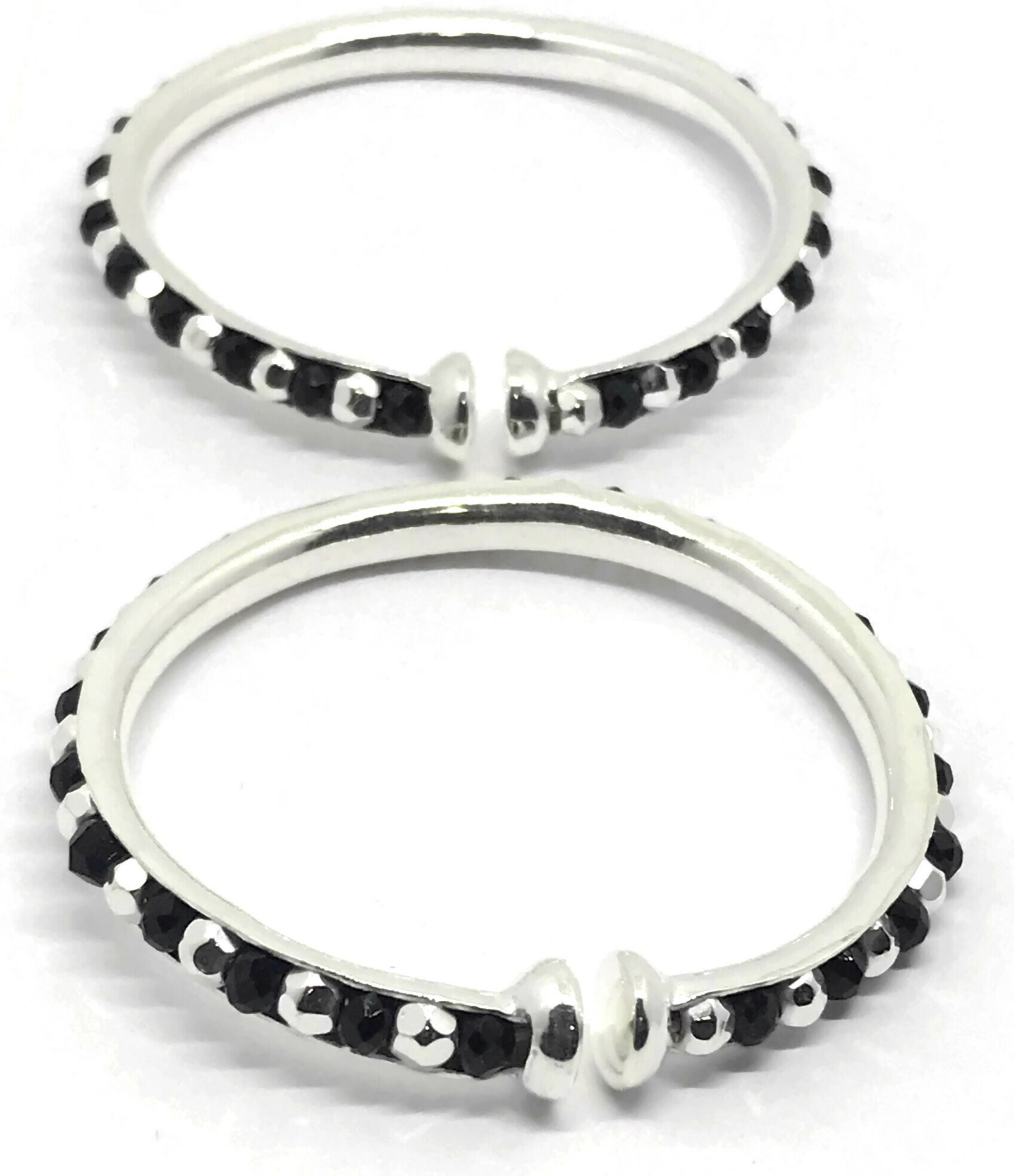 925 Sterling Silver New Born / Toddler Kids Black Beads Kada - Style#08 Diameter Size: 1.4 inch(0-6 month)