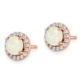 thumbnail image 3 of FJC Finejewelers 925 Sterling Silver Button Rose-tone Created Opal and CZ Halo Post Earrings 8 x 8 mm, 3 of 6