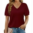 thumbnail image 2 of cfhntfmh T Shirts for Women V Neck Dressy Casual Blouses Pleated Short Sleeve Summer Tops Loose Fit Basic Clothes, 2 of 6