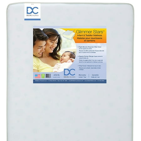 Delta Children Glimmer Stars 5.5\" Dual Sided Crib & Toddler Mattress, GREENGUARD Gold Certified, 7 Year Warranty
