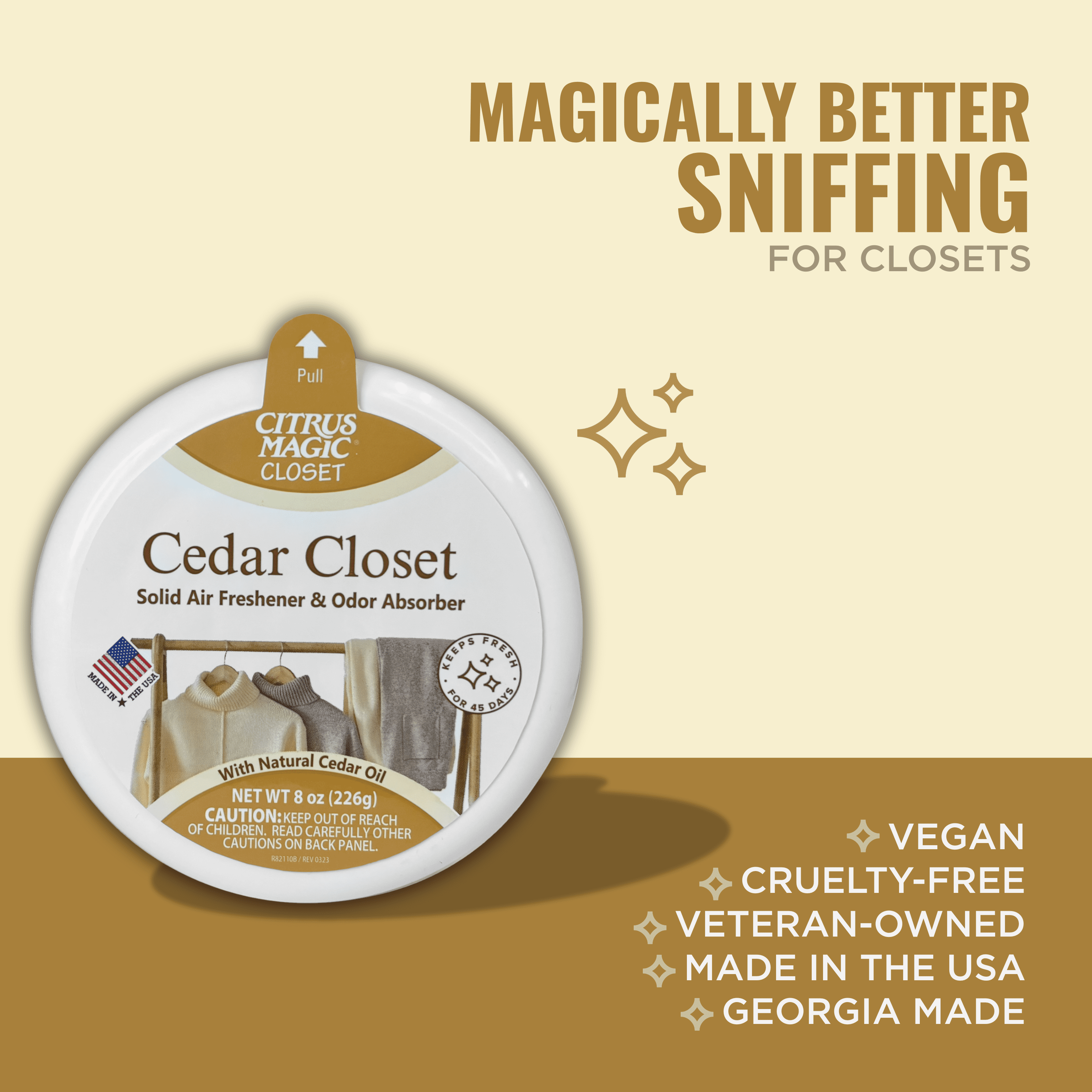 (3 pack) Citrus Magic For Closets Odor Absorbing Solid Air Freshener, Cedar Closet, 8 oz