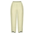 thumbnail image 4 of XPMWRP Summer Pants for Women Casual Wide Leg Drawstring Elastic Waist Solid Color Capris Crop Pants with Pockets Beige XL, 4 of 5