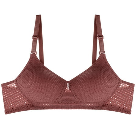 Womens Front Closure Bras Back-Smoothing Bra Feature V-Neck Wire-Free Bra Style W-1763 Hook and Eye Closure Lace Push Up Bra Coffee M