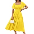 thumbnail image 1 of Vestido GRACE KARIN Summer Fluido Midi Cuello Cuadrado Amarillo para Mujer, 1 of 8