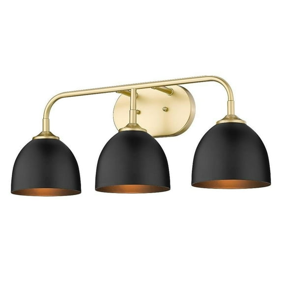 3 Light Vanity Light in Sturdy Style 9.5 inches High By 24.5 inches Wide-Olympic Gold Finish-Matte Black Shade Color Bailey Street Home