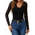 thumbnail image 2 of Women'S Floral Embroidery Mesh Lace V Neck Long Sleeve Top Black XXL, 2 of 9