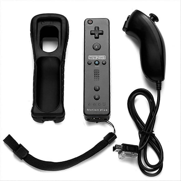 2 in 1 Remote & Nunchuck Controller Remote Controller Gamepad Black