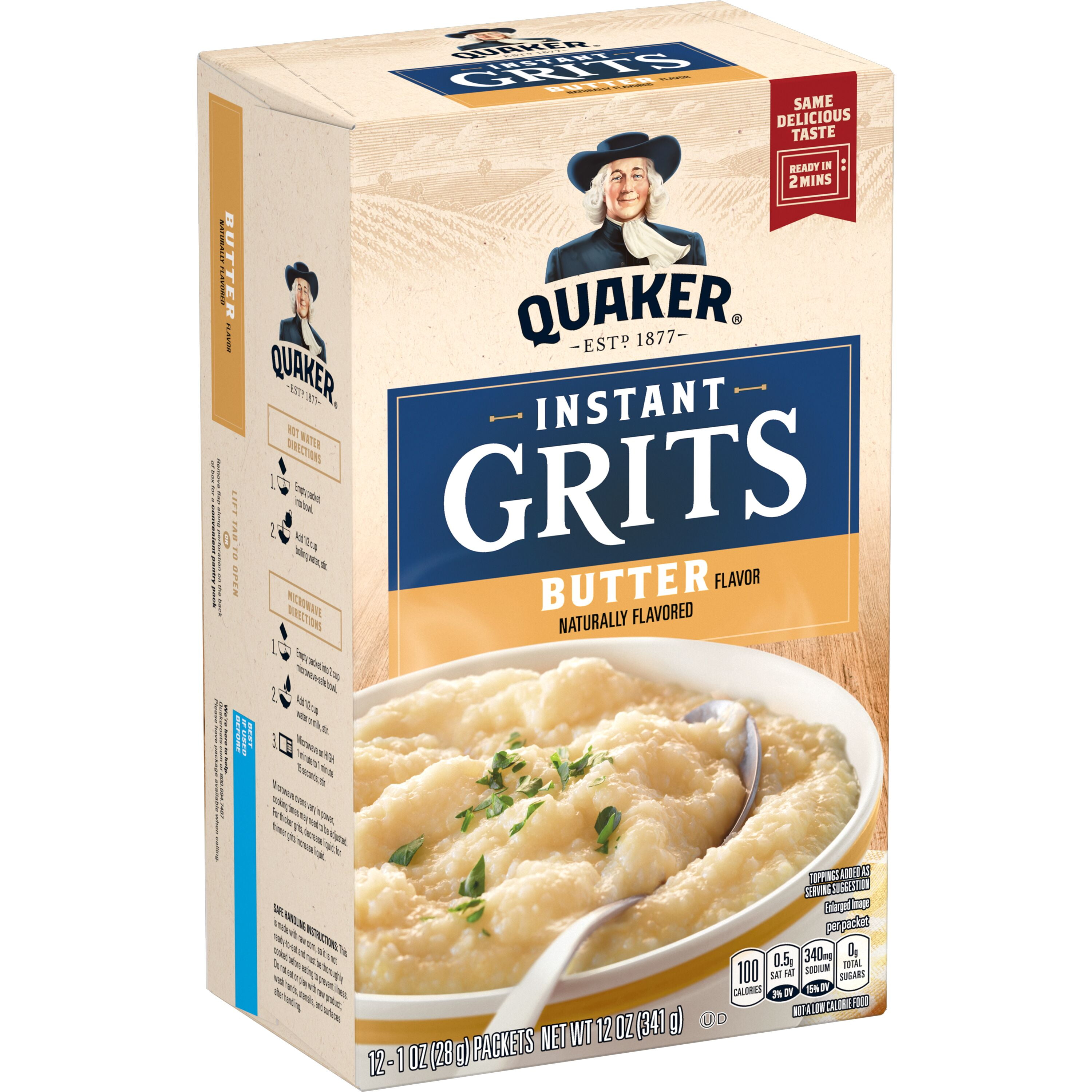 Quaker Butter Flavored Instant Grits, 1 oz, 12 count