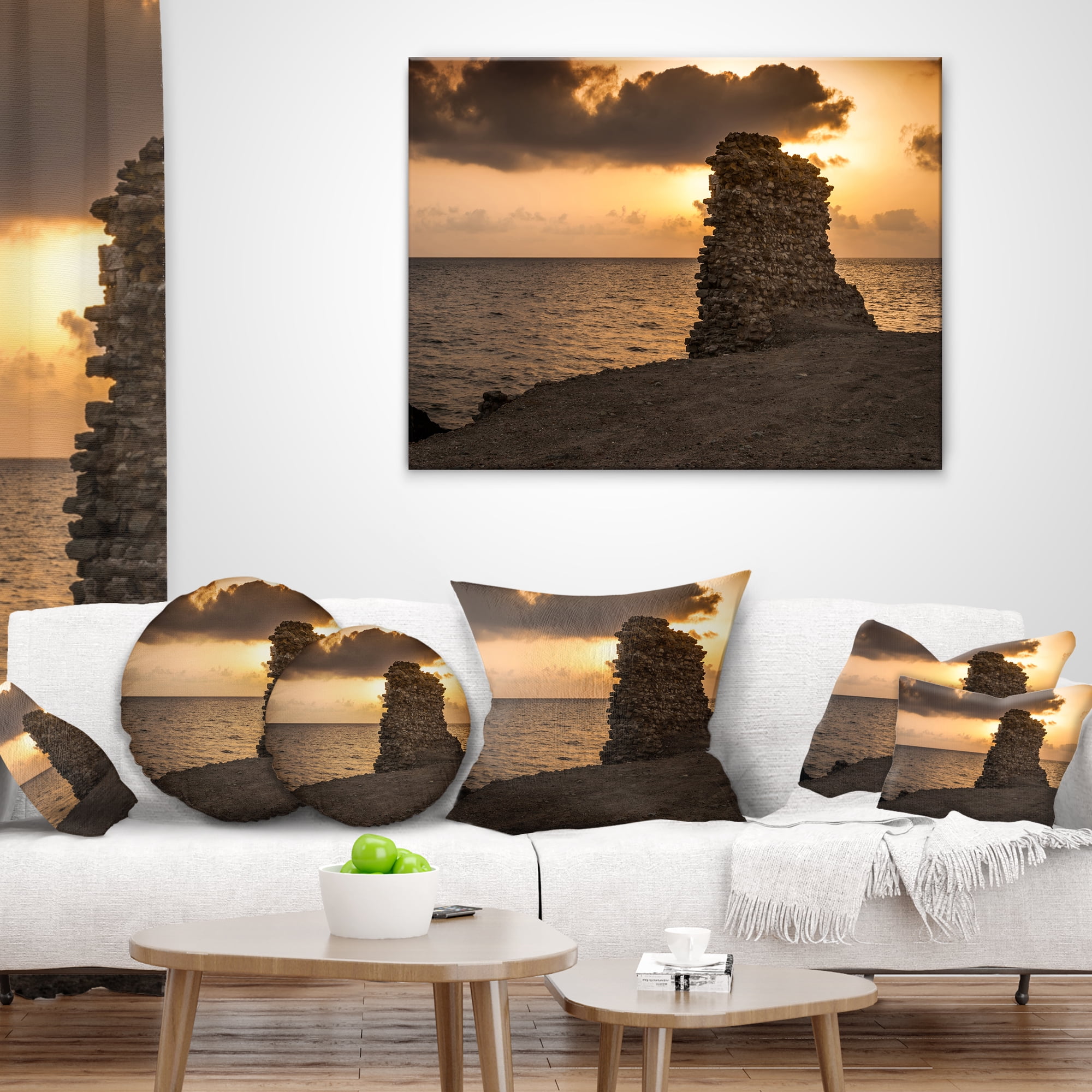 Designart African Ruins at Sunset Seashore - Seashore Throw Pillow - 16x16