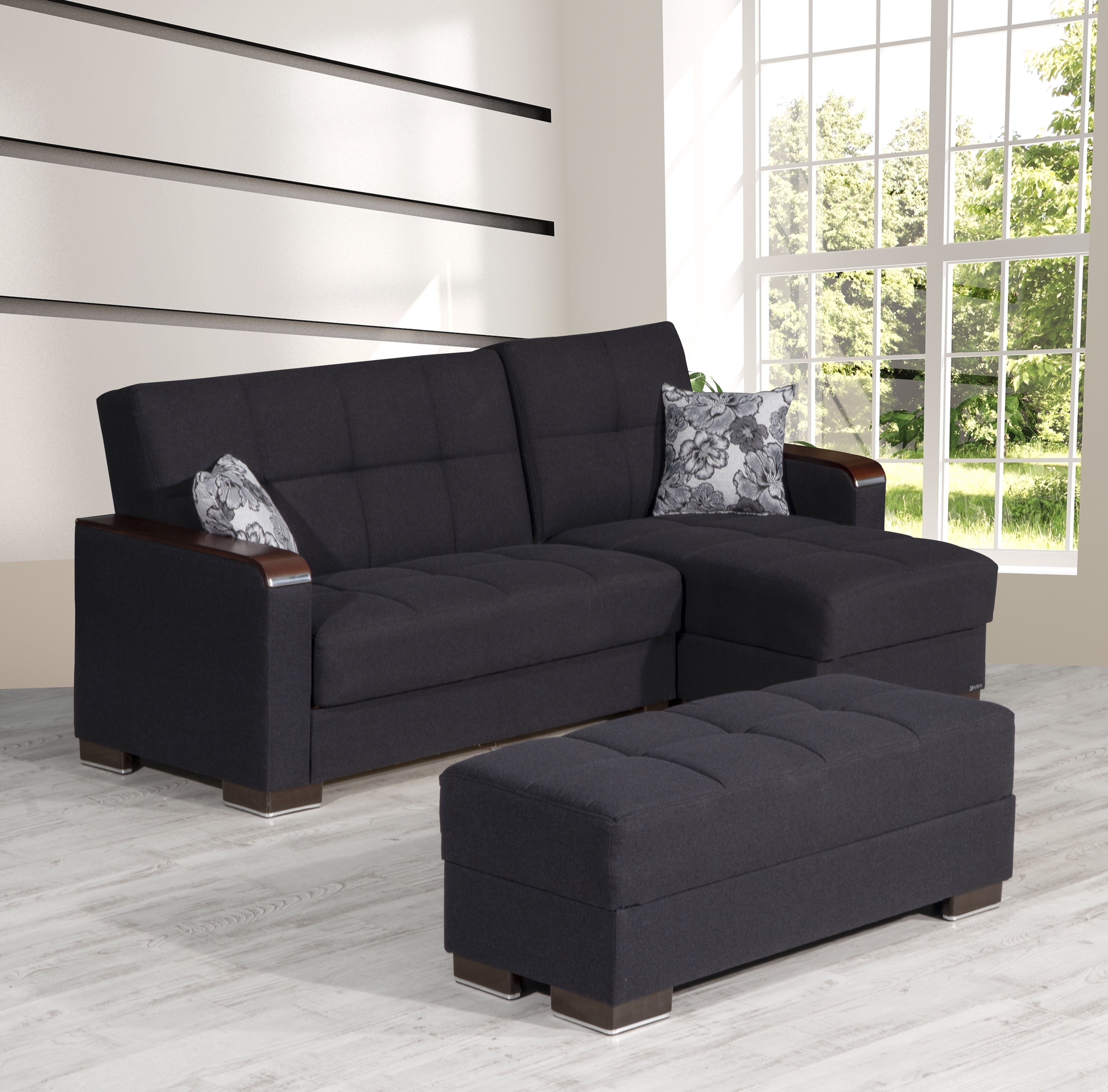 Ottomanson Origins X Upholstered Storage Ottoman, Dark Blue