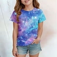 thumbnail image 2 of XUELUO Big Girls T-Shirts Short Sleeve Crewneck Yellow-Purple Nebula Print Tshirts Summer Daily Loose Cosmic Themed Kid Tops, 2 of 4