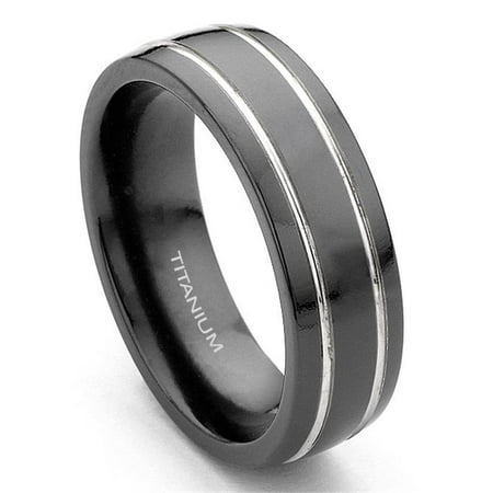 7mm Grooved Black Titanium Wedding Band Ring Sz 11.0