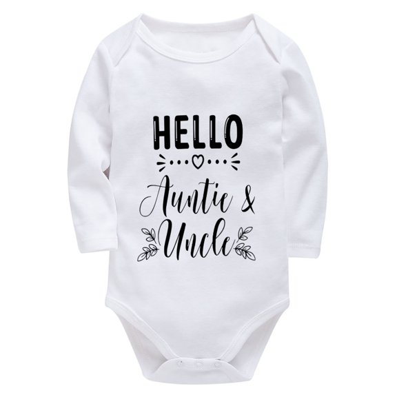 Hello Auntie & Uncle Baby Take Home Outfit Long Sleeve Come Home Outfit Newborn Boy White Baby Girl Clothes Neutral