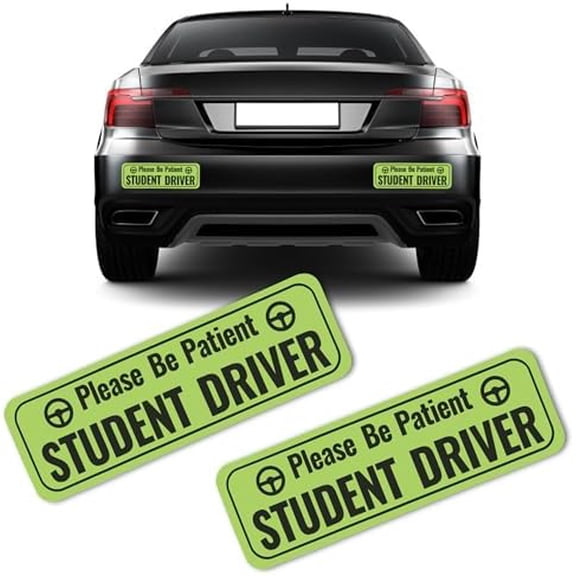 2PCS Student Driver Magnet for Car,Highly Reflective Student Driver Sticker for Car Door/Trunk/Hood/Bumper,Universal Removable Please Be Patient New Driver Magnet for Car (Green)