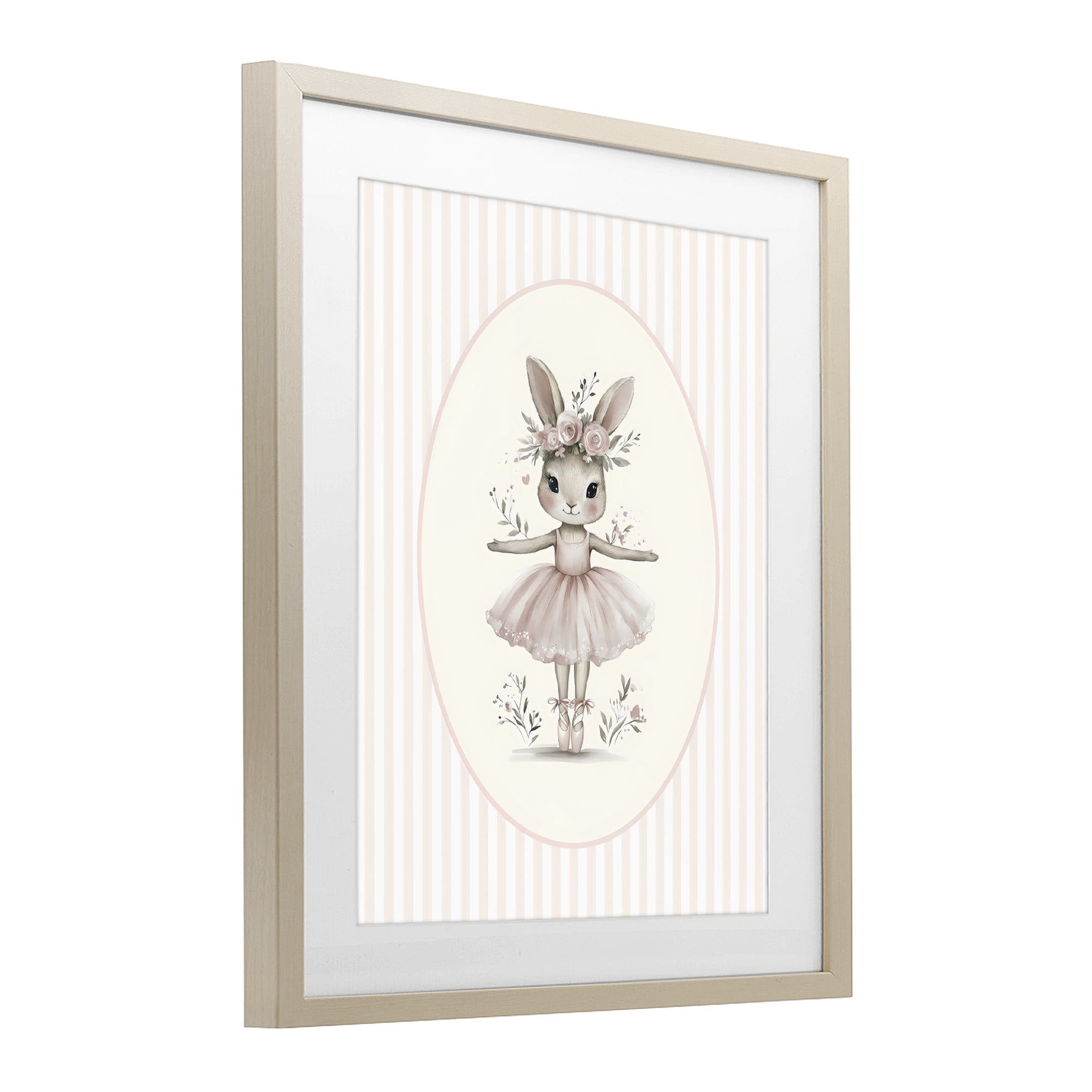 Stupell Industries Nursery Ballerina Bunny Striped Birch Framed Print Under Glass, design by LSR Design Studio