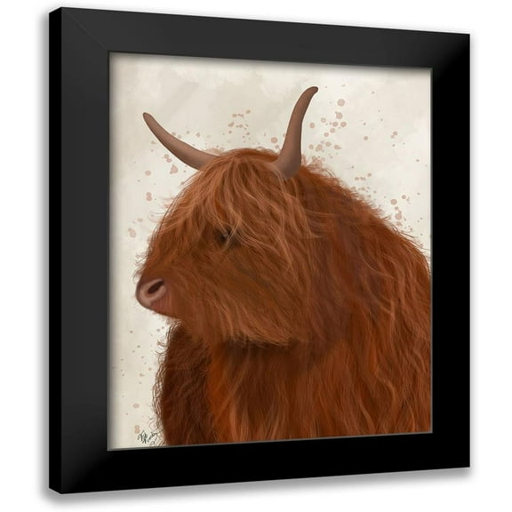 Fab Funky 12x14 Black Modern Framed Museum Art Print Titled - Highland Cow 4, Portrait