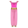 thumbnail image 4 of Sxiwei Arabian Princess Jumpsuits For Girls Rhinestone Patchwork Flying Sleeve Leotard Chiffon Overalls Hot Pink 14, 4 of 4