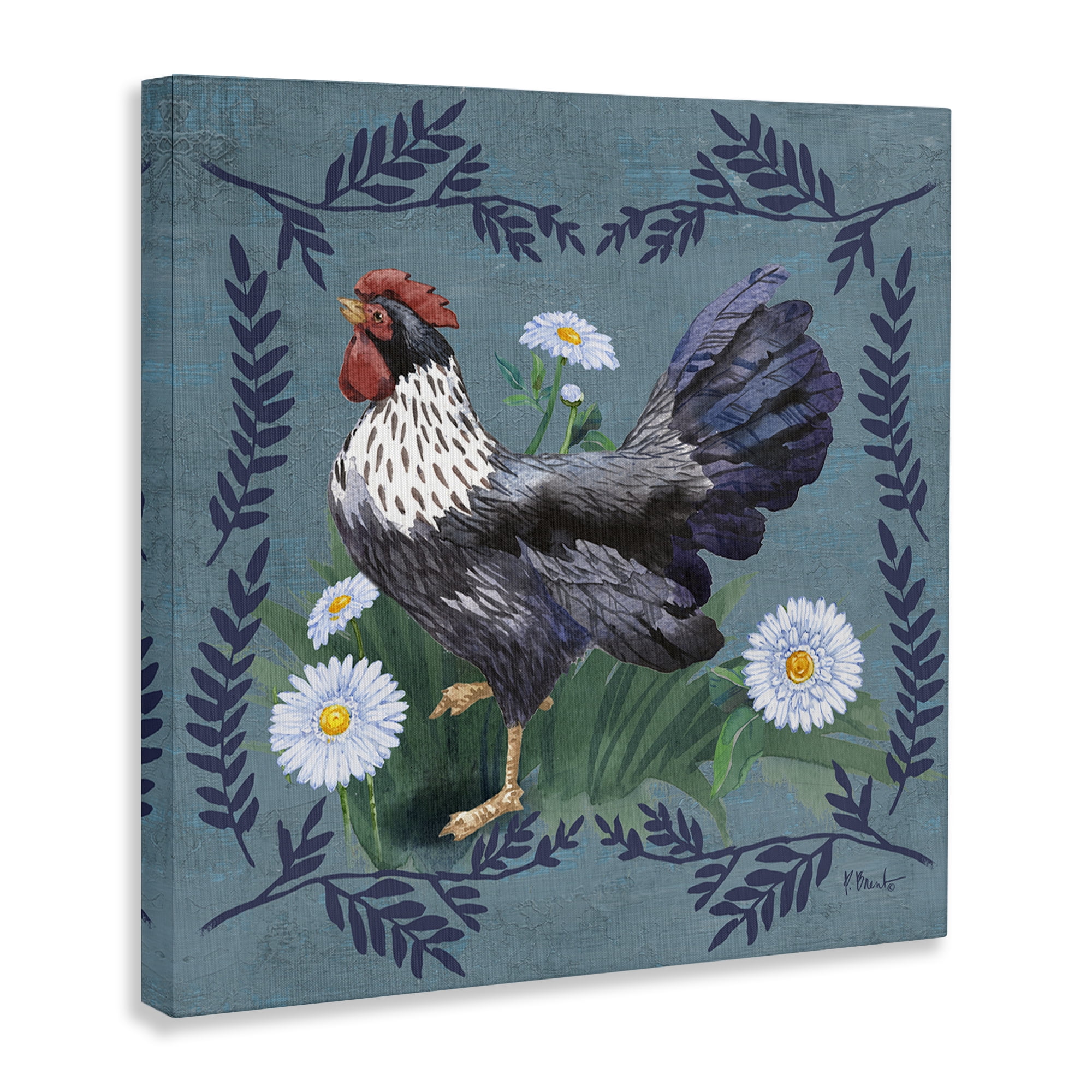 Stupell Industries Country Hen & Ferns Animals & Insects Painting Gallery Wrapped Canvas Art Print Wall Art, 24 x 24