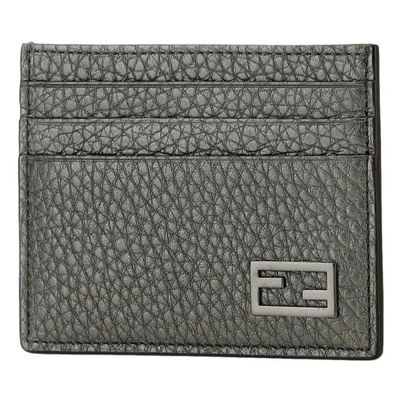 Fendi Baguette Graphite Grained Leather Card Case Wallet