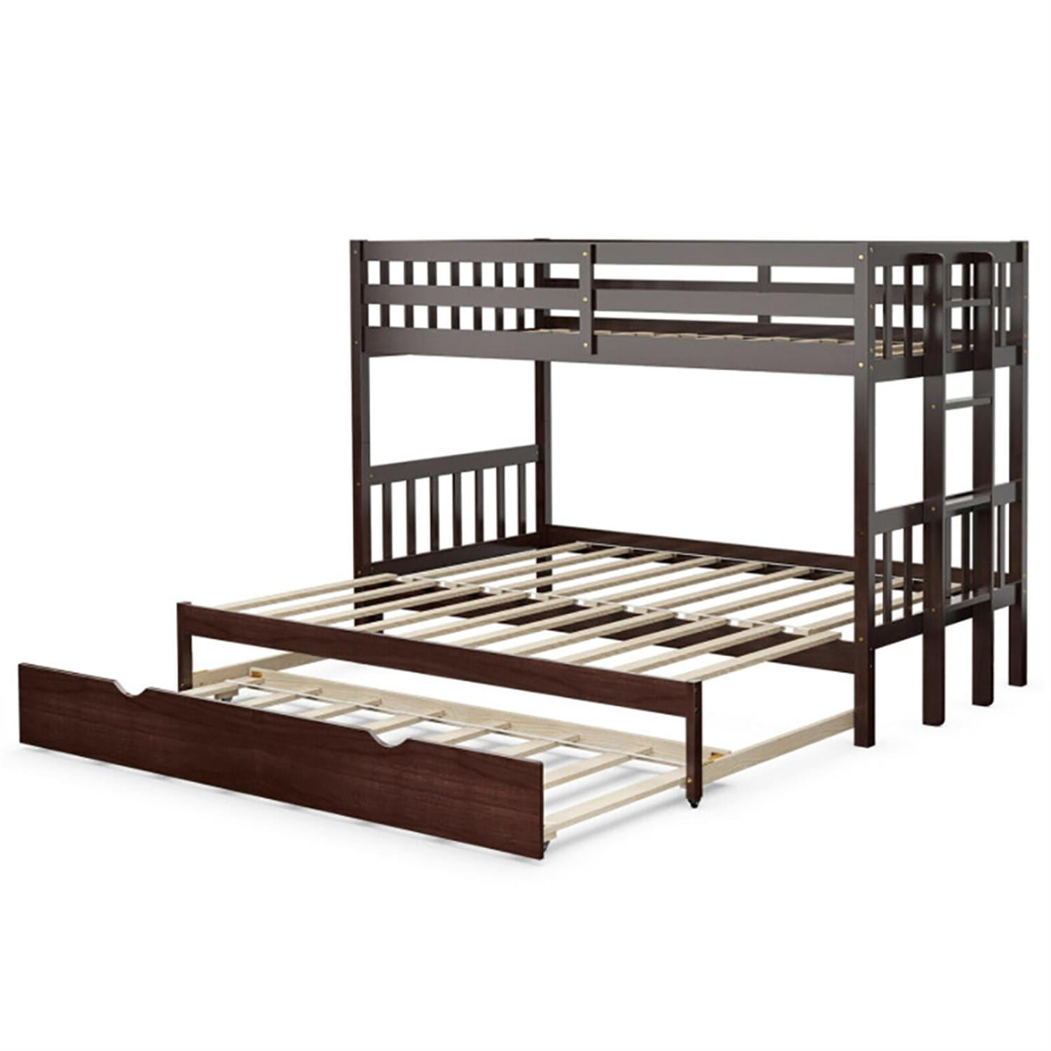Demi Bonn Twin Pull-Out Bunk Beds with Ladder in the Steps and a Trundle, Bunk Bed Platform, Brown