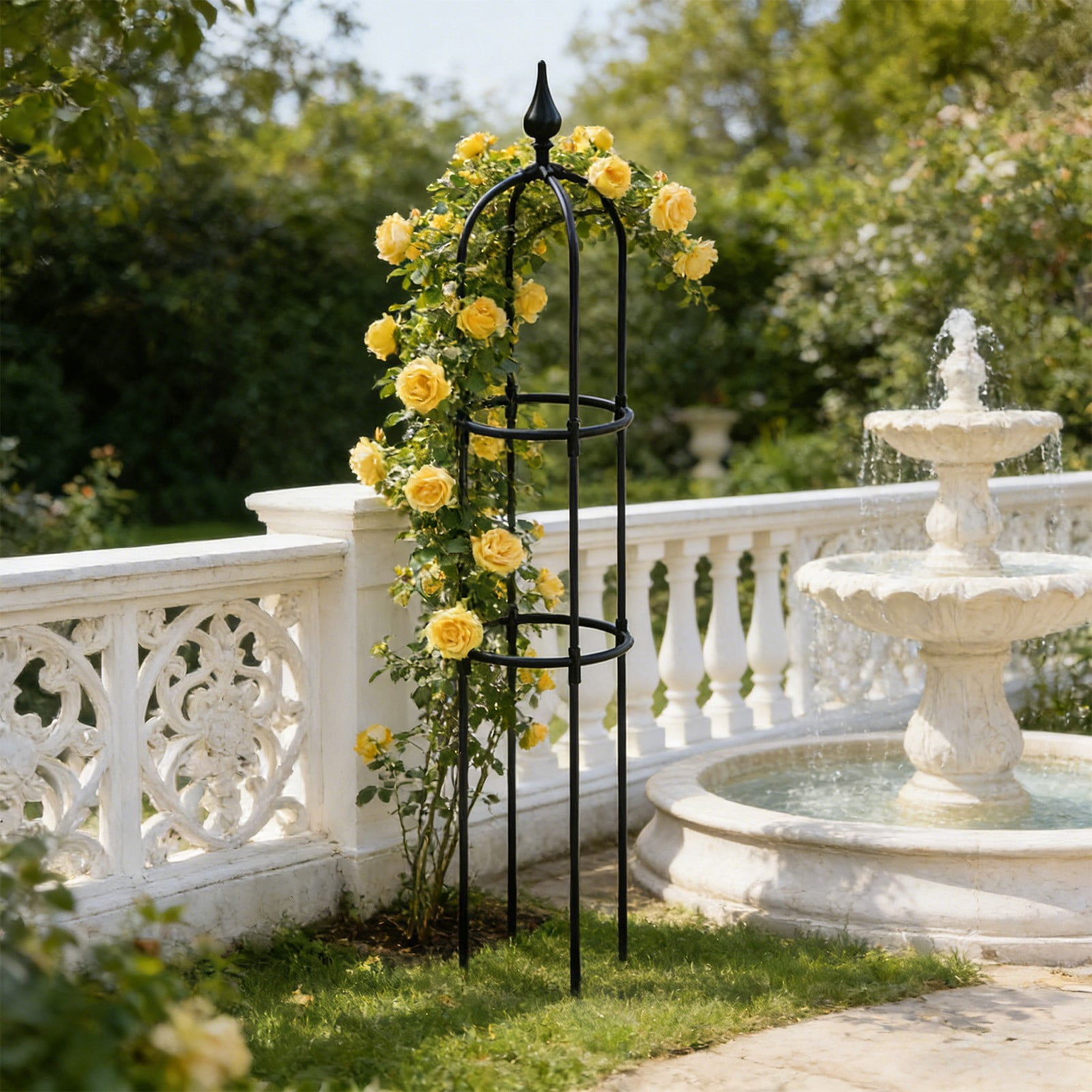 Cadancy Garden Obelisk Trellis Climbing Outdoor Plants Tall Metal Plants Support Cage with Spear Top Vertical Gardening Stand for Rose Ivy Cucumber Vine 45 Inch