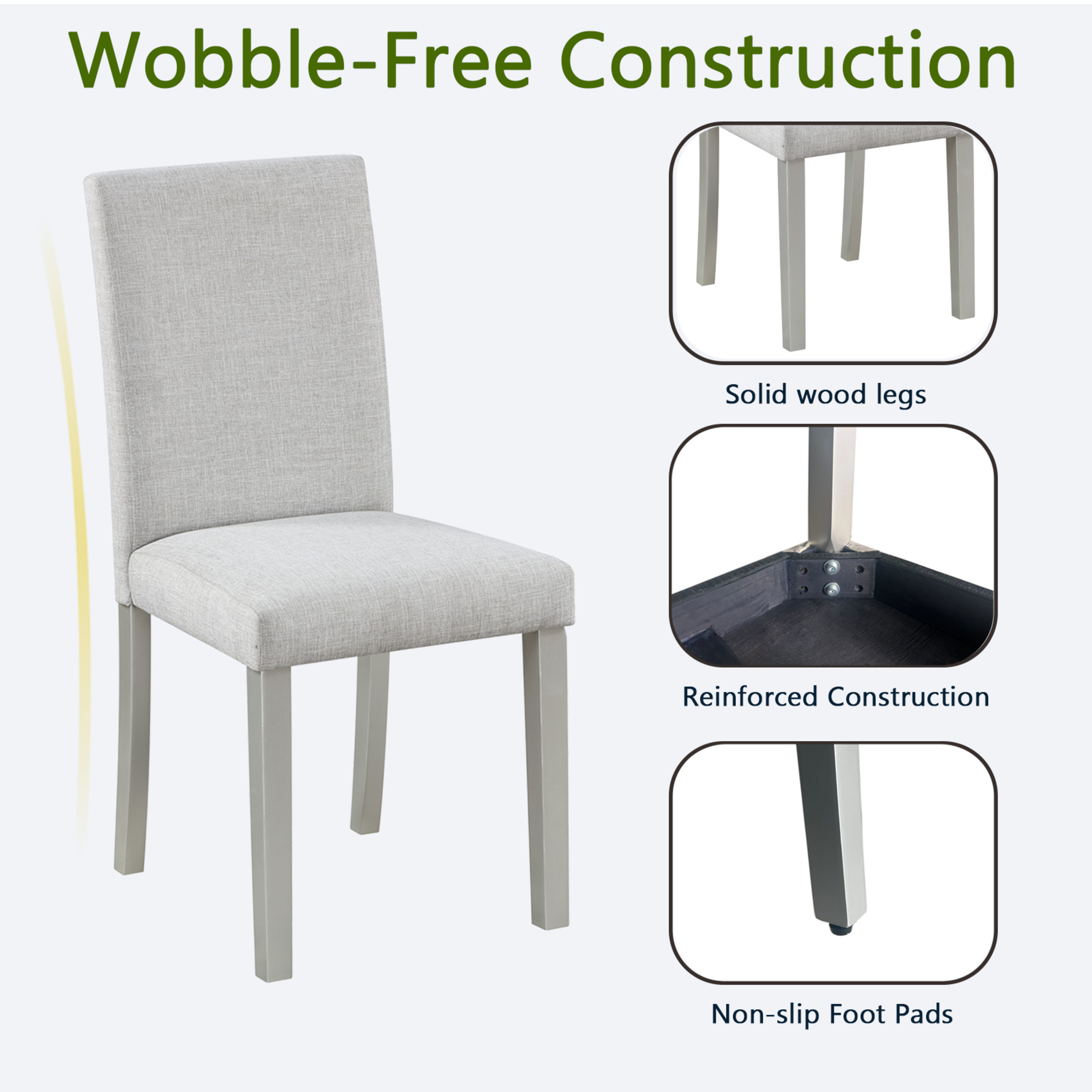Noble House Dining Chairs Set of 4, Upholstered Kitchen Side Chairs with Padded Seat, Solid Wood Legs, Gray