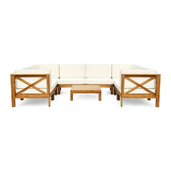 Christopher Knight Home Brava Outdoor 8-Seater Acacia Wood Sectional Sofa Set by