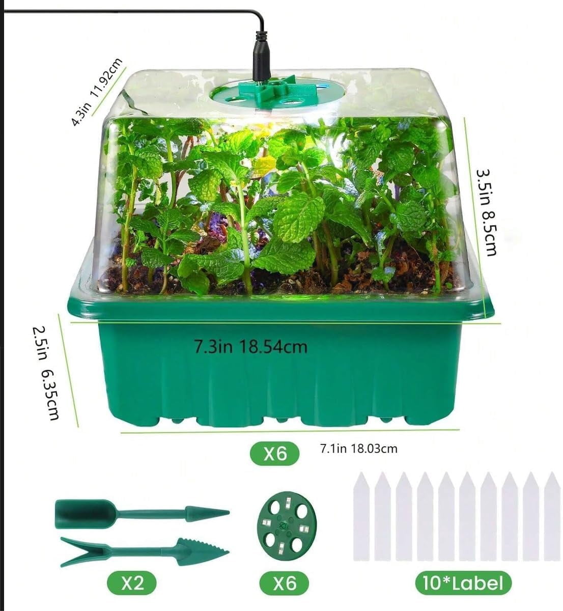 Adjustable Humidity Seed Starter Trays with Grow Light, 6-Pack Seed Starting Kit with Timer & Dimmable Lights, High-Dome Humidity Lids, Extra-Thick Seedling Trays for Indoor Gardening(6 Pack)