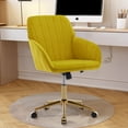 thumbnail image 2 of Dtwnek Velvet Fabric Adjustable Height Office Chair with Gold Metal Legs and Wheels, 360 Degree Swivel Computer Chair for Living Room, Office, Yellow, 2 of 11