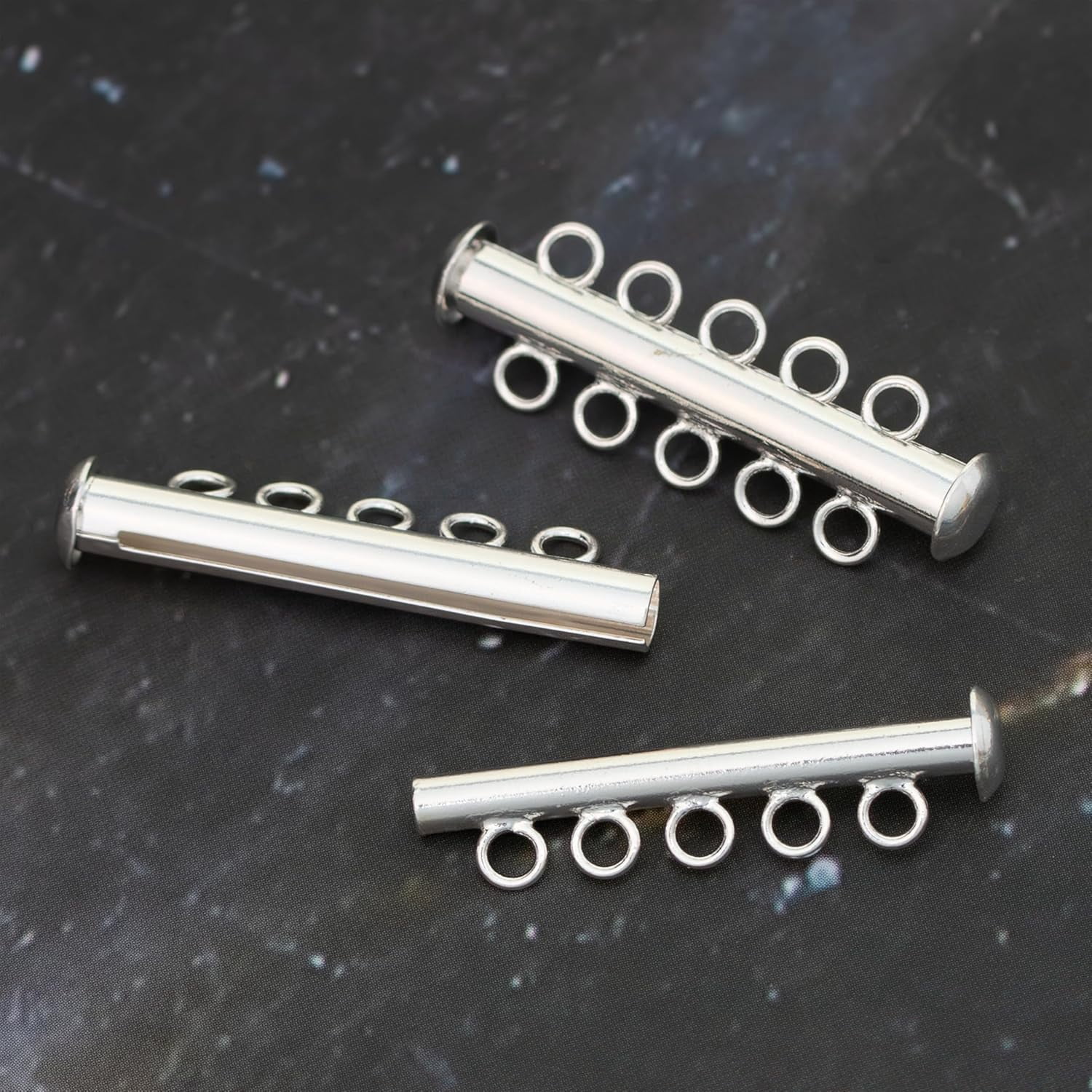 The Beadsmith Silver-Plated Tube Clasps - 5-Strand Magnetic Jewelry Slide Connectors, 32 mm, 24pc