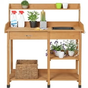 Renwick Wooden Potting Bench with Removable Sink Drawer, Oak