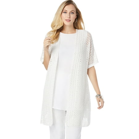 Jessica London Women's Plus Size Crochet Long Cardigan Sweater