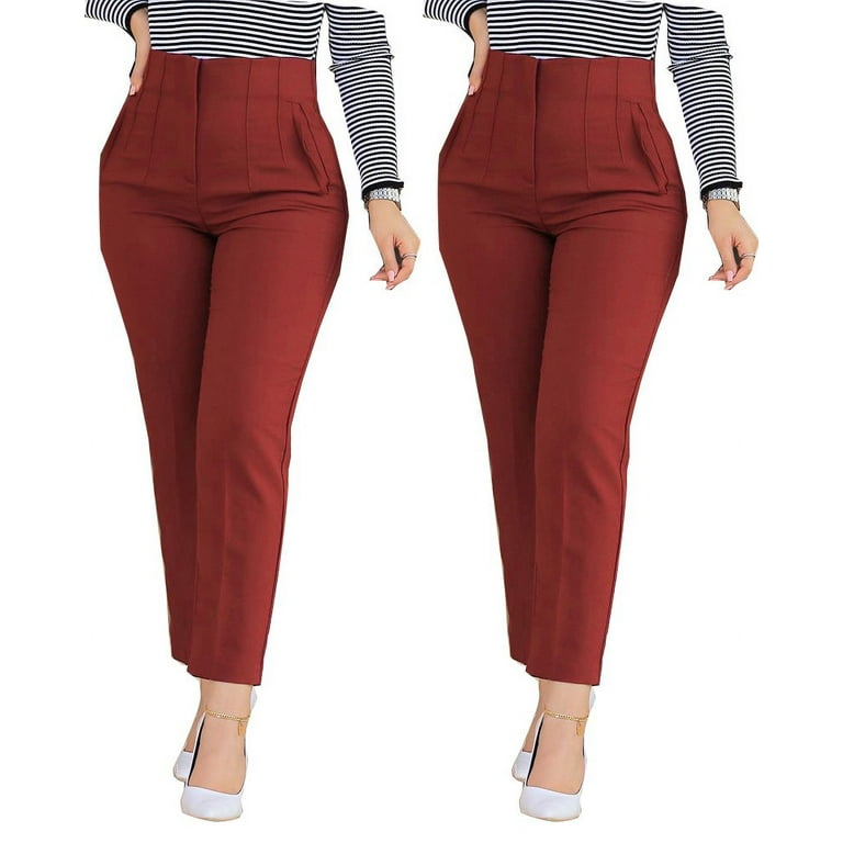 Lroveb Dress Pants for Women, High Waisted Taper Womens Plus Size Stretch  Work Casual Pants Business Straight Trouser With Pocket Red