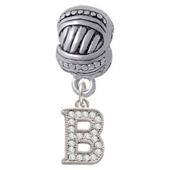 Small Crystal Initial - B - Large Rope with Cross Beads Charm Bead